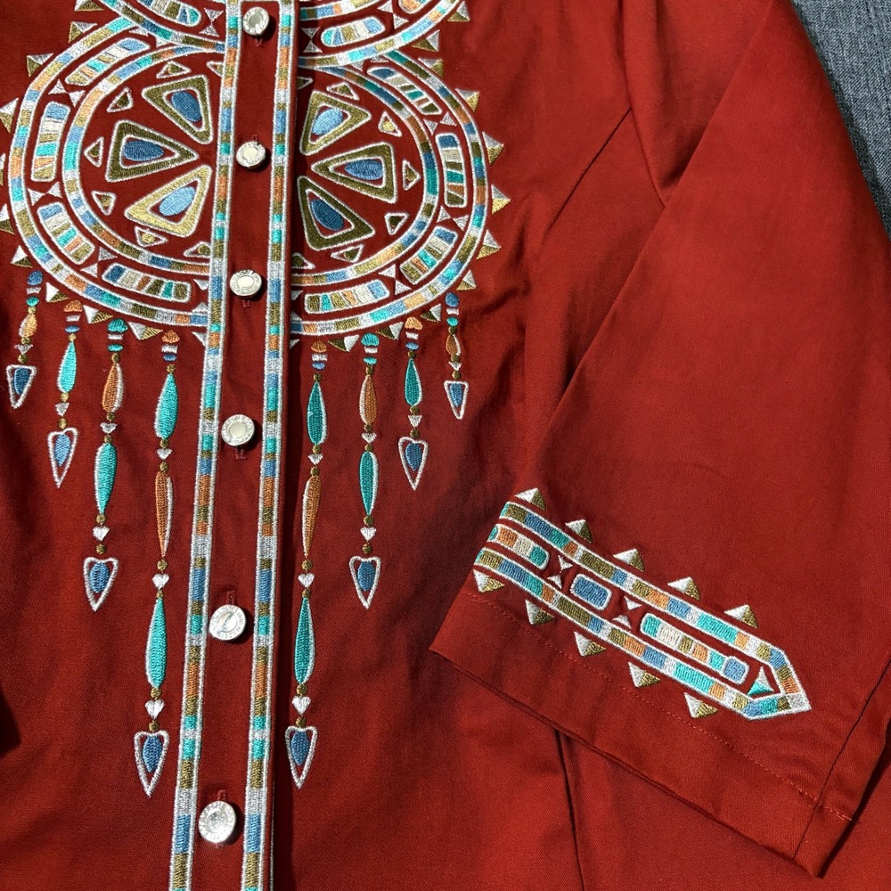 Bob Macke Top Women Medium Orange Wearable Art Tunic Embroidered Southwest - Picture 5 of 8